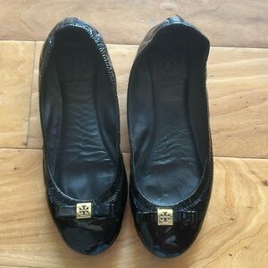Tory Burch Black Bow Patent Leather Ballet Flats Size 8